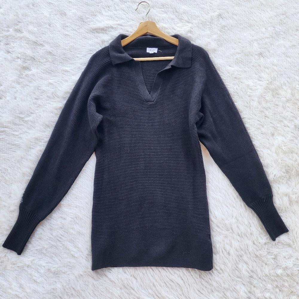 Le Lis Black Ribbed Knit Collared Mini Sweater‎ Dress